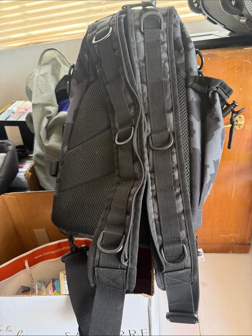 Men's Black Camo Tactical Sling Backpack